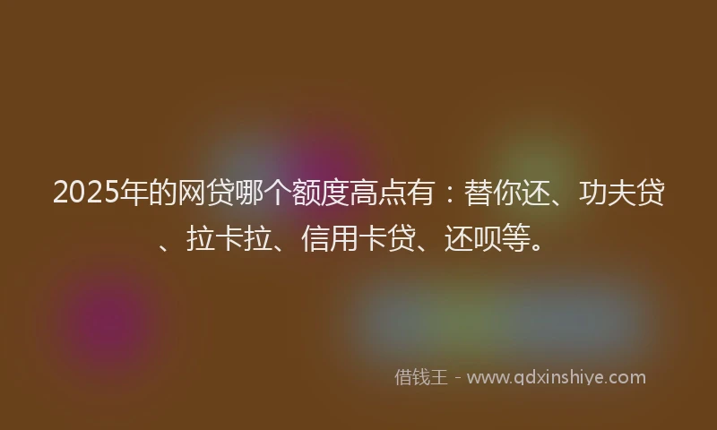 2025年的网贷哪个额度高点有：替你还、功夫贷、拉卡拉、信用卡贷、还呗等。