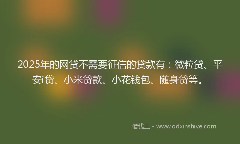 2025年的网贷不需要征信的贷款有：微粒贷、平安i贷、小米贷款、小花钱包、随身贷等。
