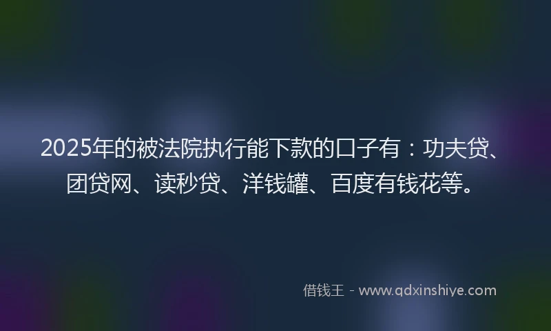 2025年的被法院执行能下款的口子有：功夫贷、团贷网、读秒贷、洋钱罐、百度有钱花等。