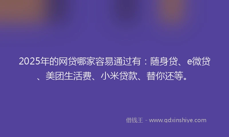 2025年的网贷哪家容易通过有：随身贷、e微贷、美团生活费、小米贷款、替你还等。
