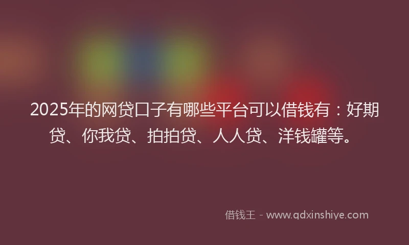 2025年的网贷口子有哪些平台可以借钱有：好期贷、你我贷、拍拍贷、人人贷、洋钱罐等。
