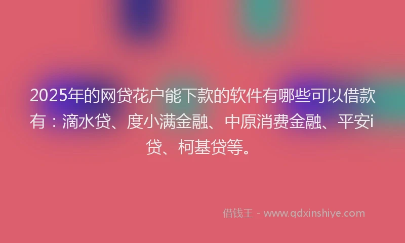2025年的网贷花户能下款的软件有哪些可以借款有：滴水贷、度小满金融、中原消费金融、平安i贷、柯基贷等。