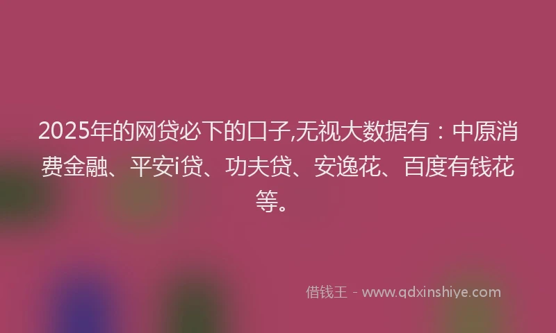 2025年的网贷必下的口子,无视大数据有：中原消费金融、平安i贷、功夫贷、安逸花、百度有钱花等。