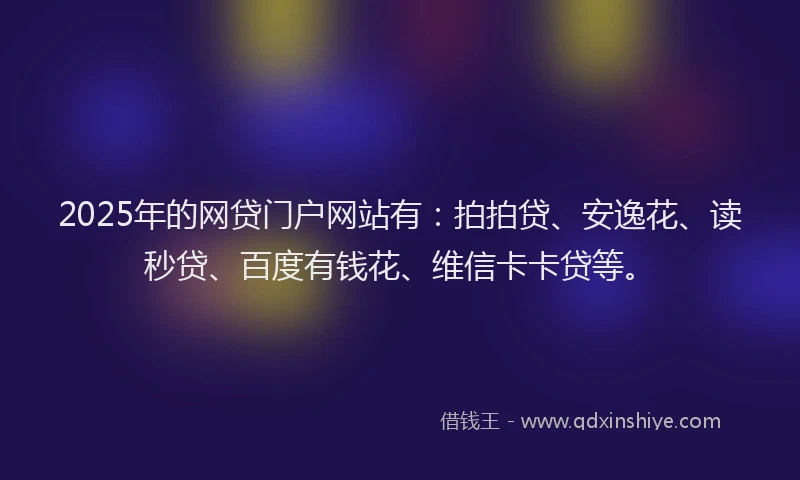 2025年的网贷门户网站有：拍拍贷、安逸花、读秒贷、百度有钱花、维信卡卡贷等。