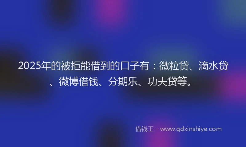 2025年的被拒能借到的口子有：微粒贷、滴水贷、微博借钱、分期乐、功夫贷等。
