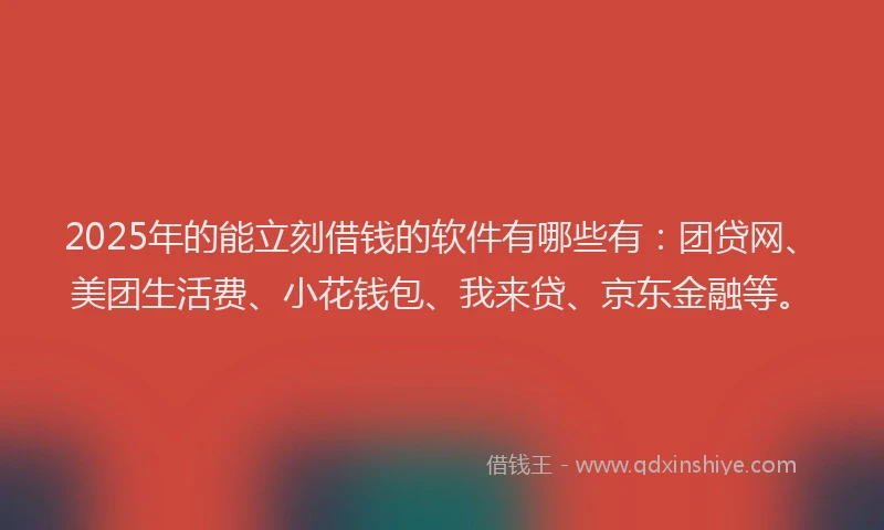 2025年的能立刻借钱的软件有哪些有：团贷网、美团生活费、小花钱包、我来贷、京东金融等。