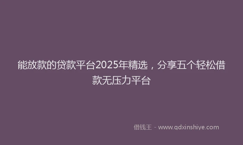 能放款的贷款平台2025年精选，分享五个轻松借款无压力平台