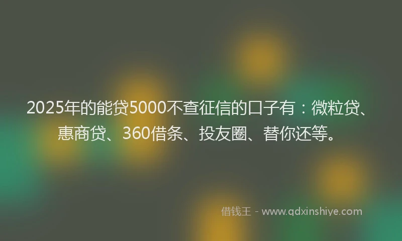 2025年的能贷5000不查征信的口子有：微粒贷、惠商贷、360借条、投友圈、替你还等。