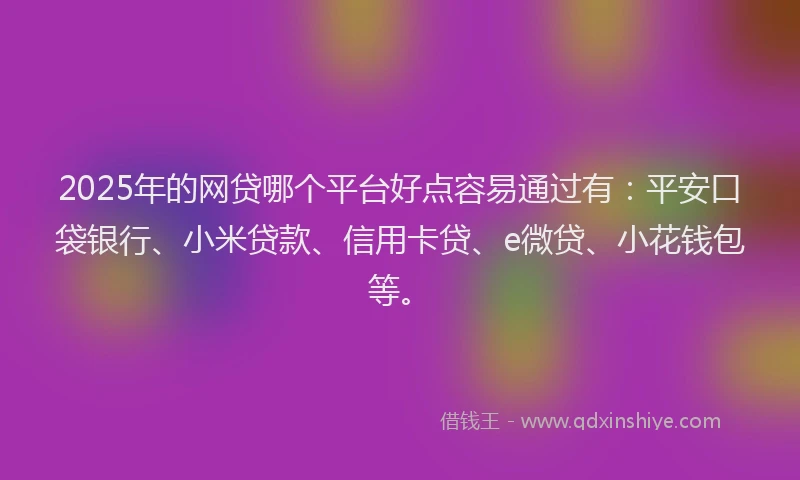 2025年的网贷哪个平台好点容易通过有：平安口袋银行、小米贷款、信用卡贷、e微贷、小花钱包等。