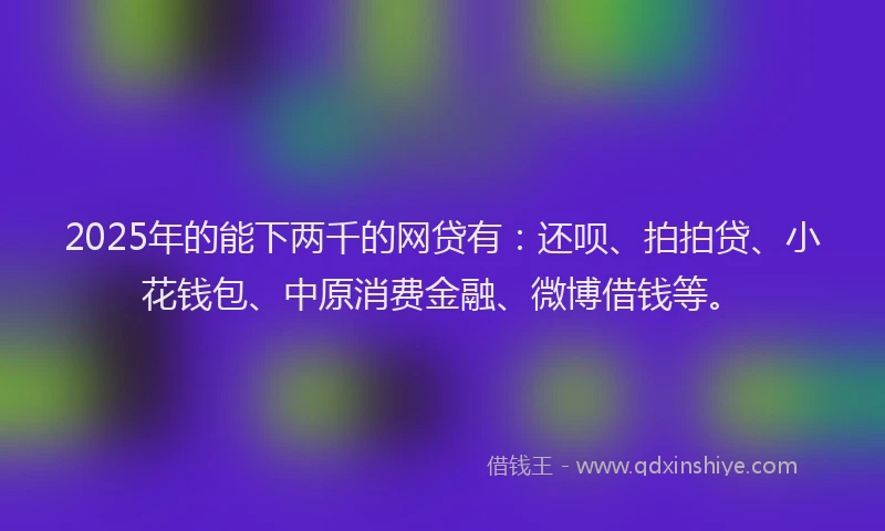 2025年的能下两千的网贷有：还呗、拍拍贷、小花钱包、中原消费金融、微博借钱等。
