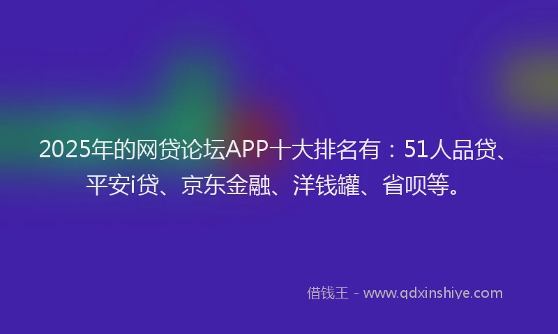 2025年的网贷论坛APP十大排名有：51人品贷、平安i贷、京东金融、洋钱罐、省呗等。