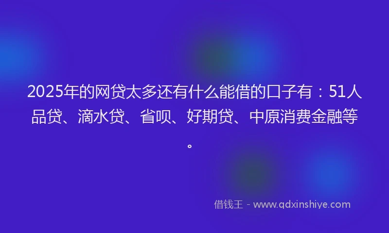 2025年的网贷太多还有什么能借的口子有：51人品贷、滴水贷、省呗、好期贷、中原消费金融等。
