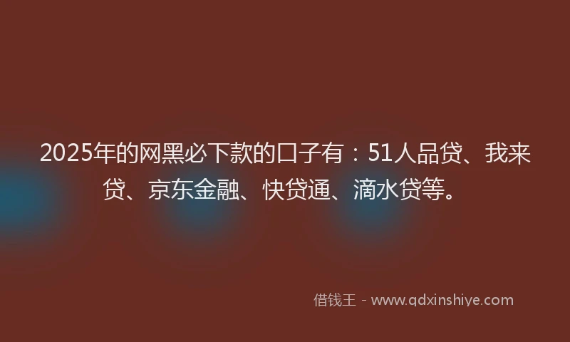 2025年的网黑必下款的口子有：51人品贷、我来贷、京东金融、快贷通、滴水贷等。