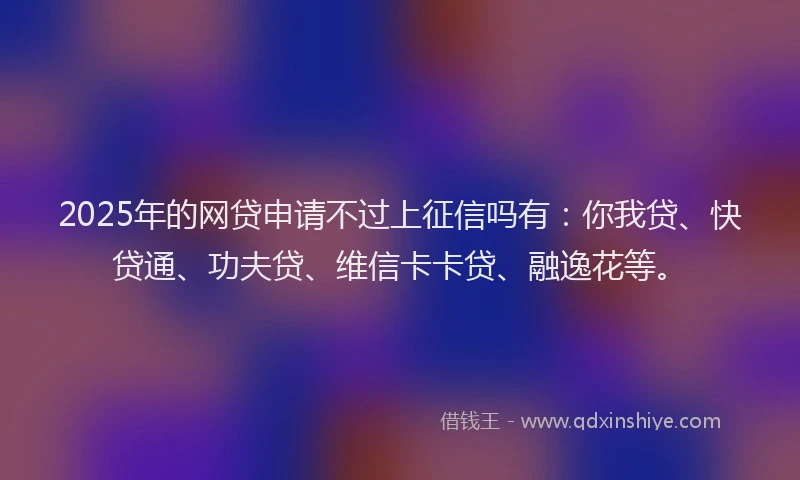 2025年的网贷申请不过上征信吗有：你我贷、快贷通、功夫贷、维信卡卡贷、融逸花等。