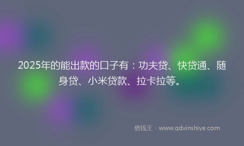 2025年的能出款的口子有：功夫贷、快贷通、随身贷、小米贷款、拉卡拉等。