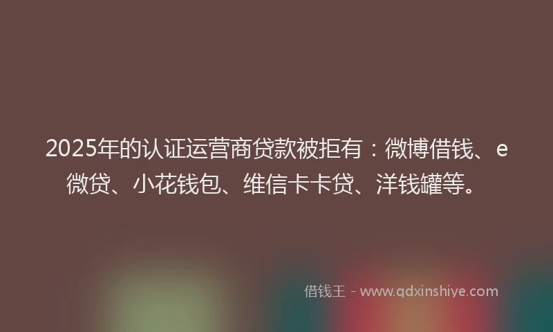 2025年的认证运营商贷款被拒有：微博借钱、e微贷、小花钱包、维信卡卡贷、洋钱罐等。