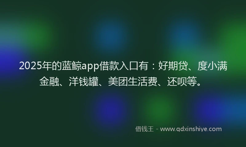 2025年的蓝鲸app借款入口有：好期贷、度小满金融、洋钱罐、美团生活费、还呗等。