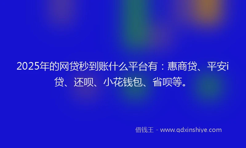 2025年的网贷秒到账什么平台有：惠商贷、平安i贷、还呗、小花钱包、省呗等。