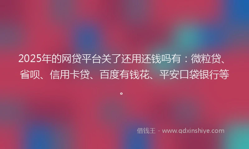 2025年的网贷平台关了还用还钱吗有：微粒贷、省呗、信用卡贷、百度有钱花、平安口袋银行等。