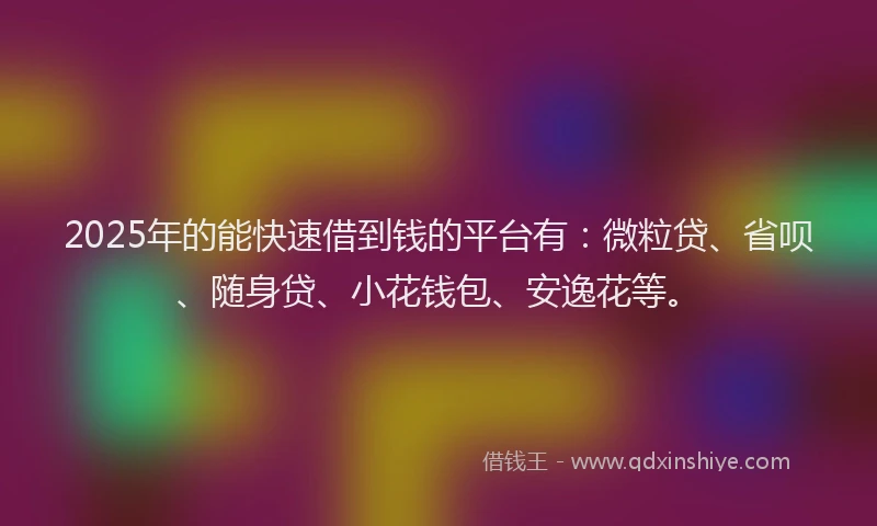 2025年的能快速借到钱的平台有：微粒贷、省呗、随身贷、小花钱包、安逸花等。