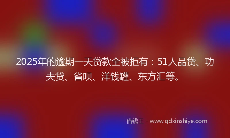 2025年的逾期一天贷款全被拒有：51人品贷、功夫贷、省呗、洋钱罐、东方汇等。