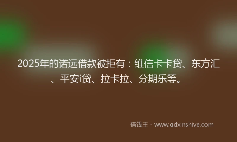 2025年的诺远借款被拒有：维信卡卡贷、东方汇、平安i贷、拉卡拉、分期乐等。