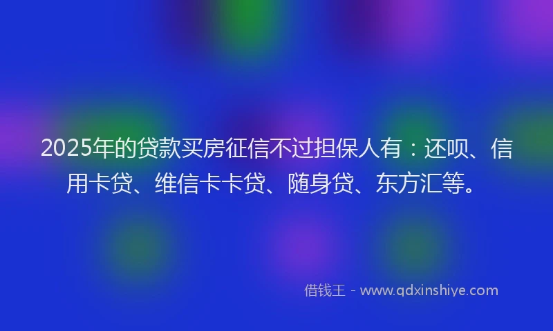 2025年的贷款买房征信不过担保人有：还呗、信用卡贷、维信卡卡贷、随身贷、东方汇等。