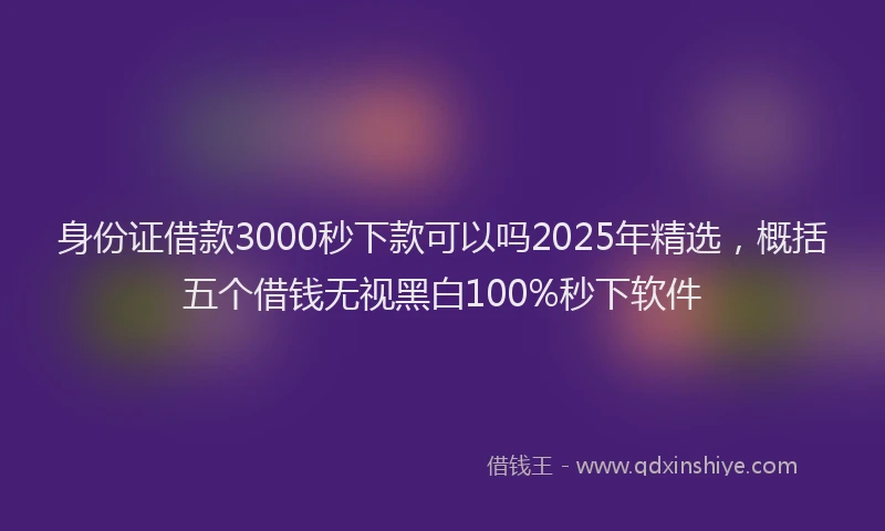 身份证借款3000秒下款可以吗2025年精选，概括五个借钱无视黑白100%秒下软件
