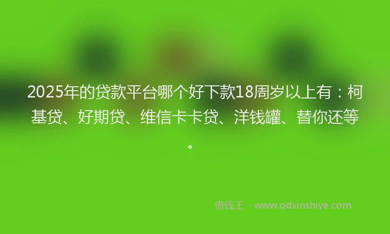 2025年的贷款平台哪个好下款18周岁以上有：柯基贷、好期贷、维信卡卡贷、洋钱罐、替你还等。