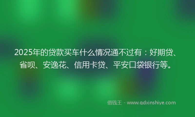 2025年的贷款买车什么情况通不过有：好期贷、省呗、安逸花、信用卡贷、平安口袋银行等。