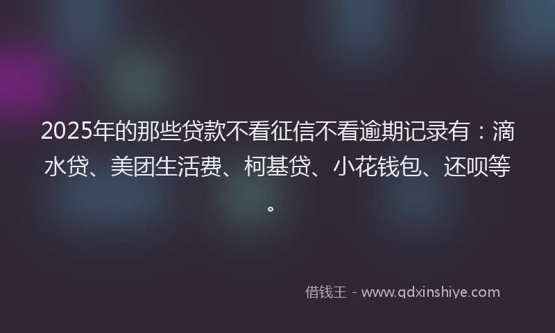 2025年的那些贷款不看征信不看逾期记录有：滴水贷、美团生活费、柯基贷、小花钱包、还呗等。