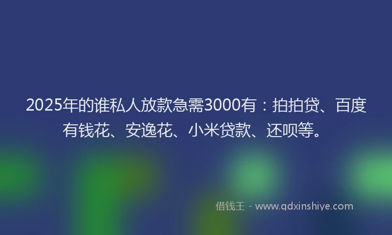 2025年的谁私人放款急需3000有：拍拍贷、百度有钱花、安逸花、小米贷款、还呗等。