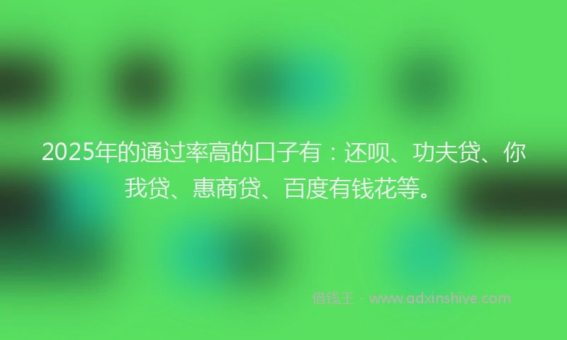 2025年的通过率高的口子有：还呗、功夫贷、你我贷、惠商贷、百度有钱花等。
