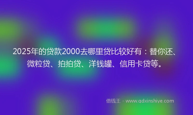 2025年的贷款2000去哪里贷比较好有：替你还、微粒贷、拍拍贷、洋钱罐、信用卡贷等。