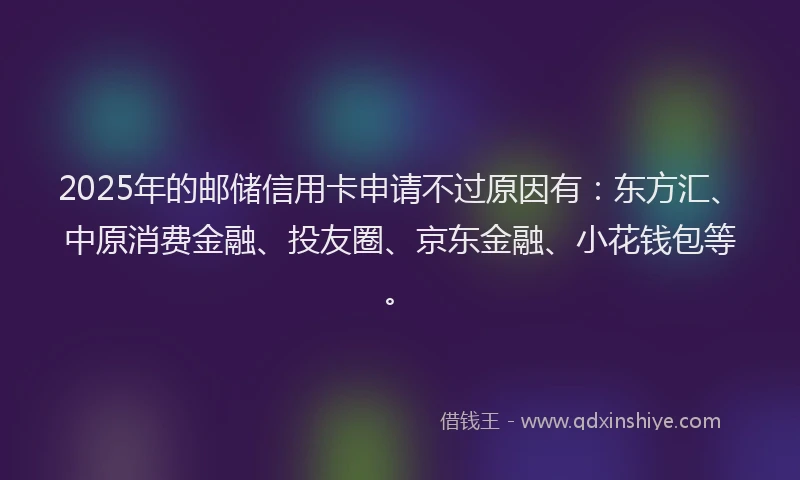 2025年的邮储信用卡申请不过原因有：东方汇、中原消费金融、投友圈、京东金融、小花钱包等。