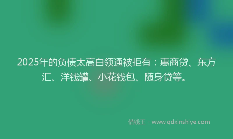 2025年的负债太高白领通被拒有：惠商贷、东方汇、洋钱罐、小花钱包、随身贷等。