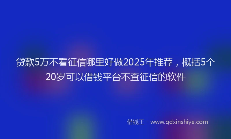 贷款5万不看征信哪里好做2025年推荐，概括5个20岁可以借钱平台不查征信的软件