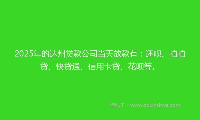 2025年的达州贷款公司当天放款有：还呗、拍拍贷、快贷通、信用卡贷、花呗等。