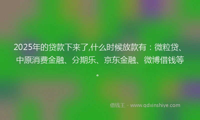 2025年的贷款下来了,什么时候放款有：微粒贷、中原消费金融、分期乐、京东金融、微博借钱等。