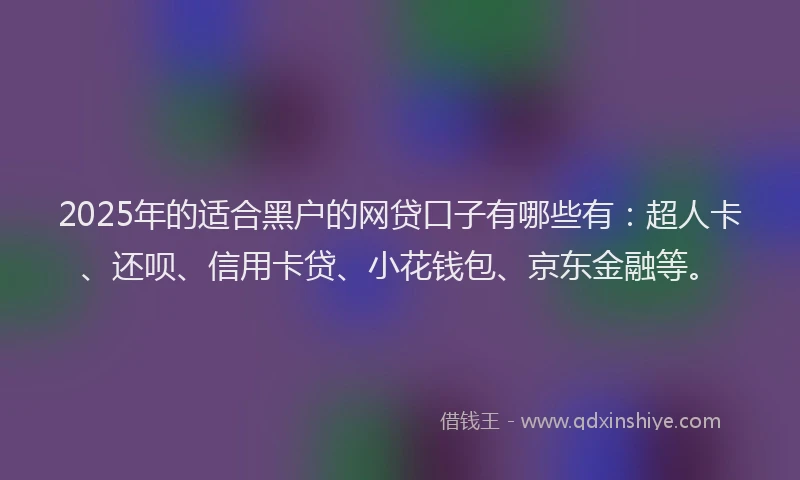 2025年的适合黑户的网贷口子有哪些有：超人卡、还呗、信用卡贷、小花钱包、京东金融等。