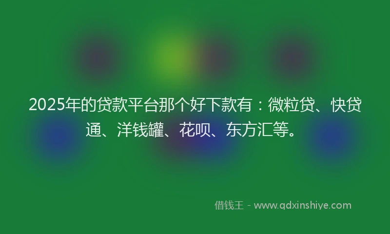 2025年的贷款平台那个好下款有：微粒贷、快贷通、洋钱罐、花呗、东方汇等。