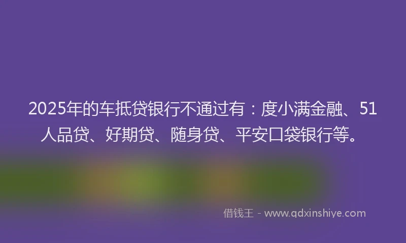 2025年的车抵贷银行不通过有：度小满金融、51人品贷、好期贷、随身贷、平安口袋银行等。