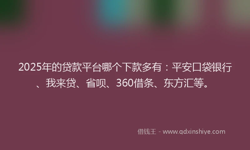 2025年的贷款平台哪个下款多有：平安口袋银行、我来贷、省呗、360借条、东方汇等。