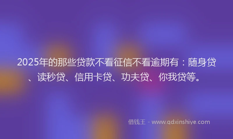 2025年的那些贷款不看征信不看逾期有：随身贷、读秒贷、信用卡贷、功夫贷、你我贷等。