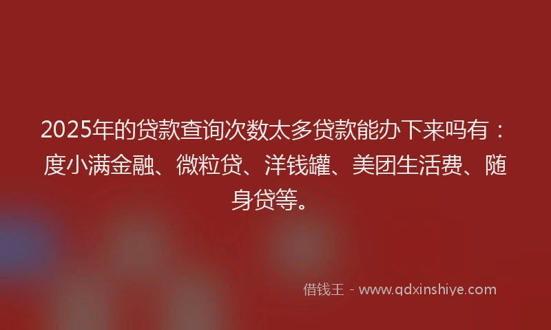 2025年的贷款查询次数太多贷款能办下来吗有：度小满金融、微粒贷、洋钱罐、美团生活费、随身贷等。