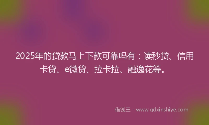 2025年的贷款马上下款可靠吗有：读秒贷、信用卡贷、e微贷、拉卡拉、融逸花等。