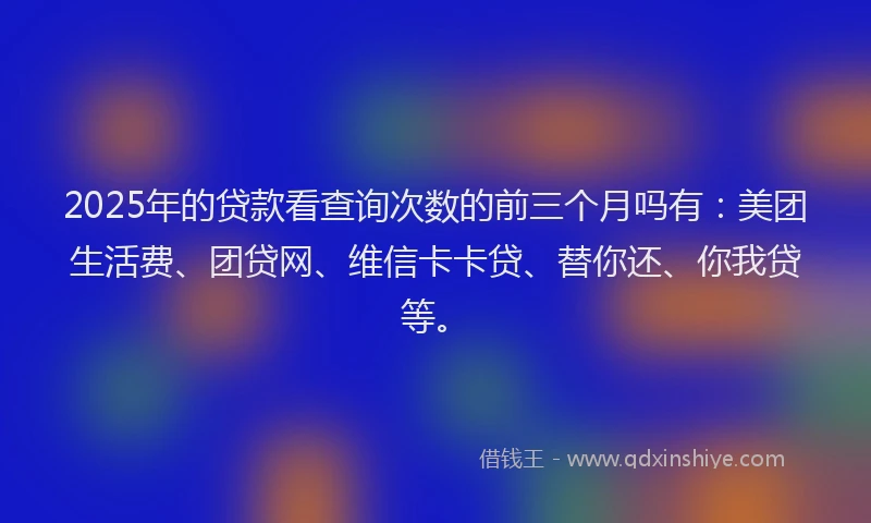 2025年的贷款看查询次数的前三个月吗有：美团生活费、团贷网、维信卡卡贷、替你还、你我贷等。