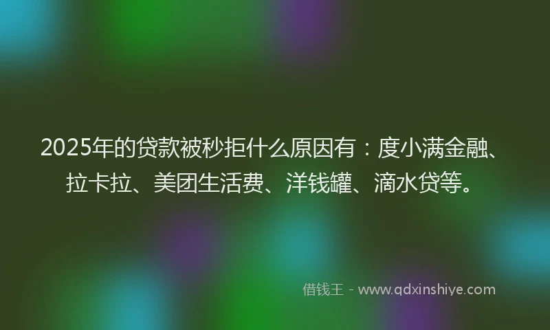 2025年的贷款被秒拒什么原因有：度小满金融、拉卡拉、美团生活费、洋钱罐、滴水贷等。