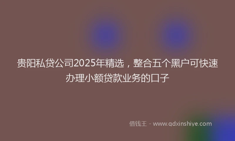 贵阳私贷公司2025年精选，整合五个黑户可快速办理小额贷款业务的口子