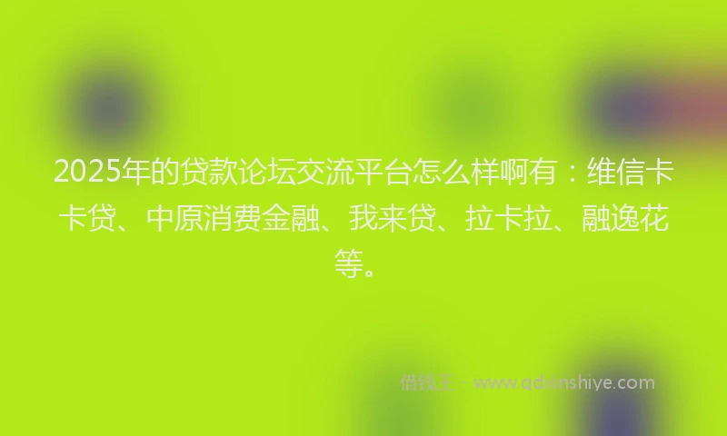 2025年的贷款论坛交流平台怎么样啊有：维信卡卡贷、中原消费金融、我来贷、拉卡拉、融逸花等。